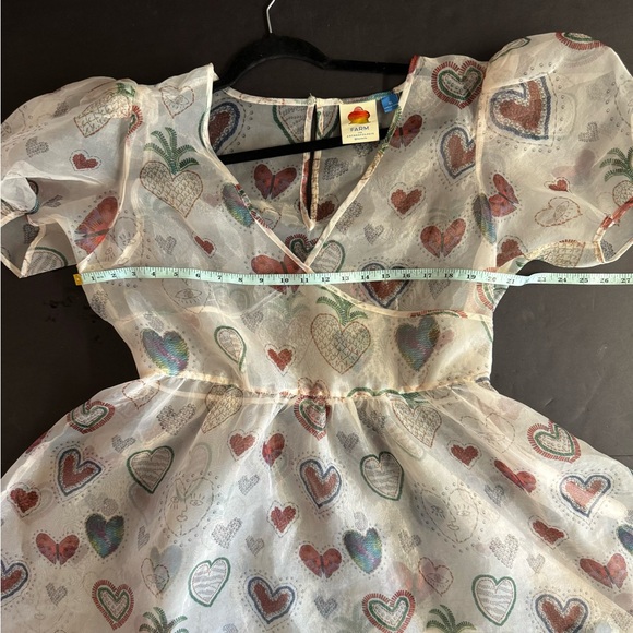 XL Farm Rio x Anthropologie-Sheer puff sleeve cream+red heart dress.Size XL - Picture 5 of 13
